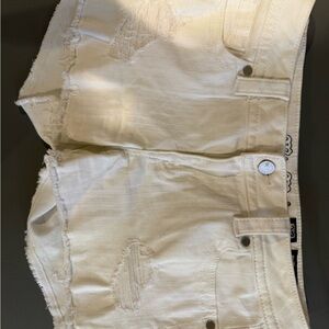 Cream Distressed Denim Shorts